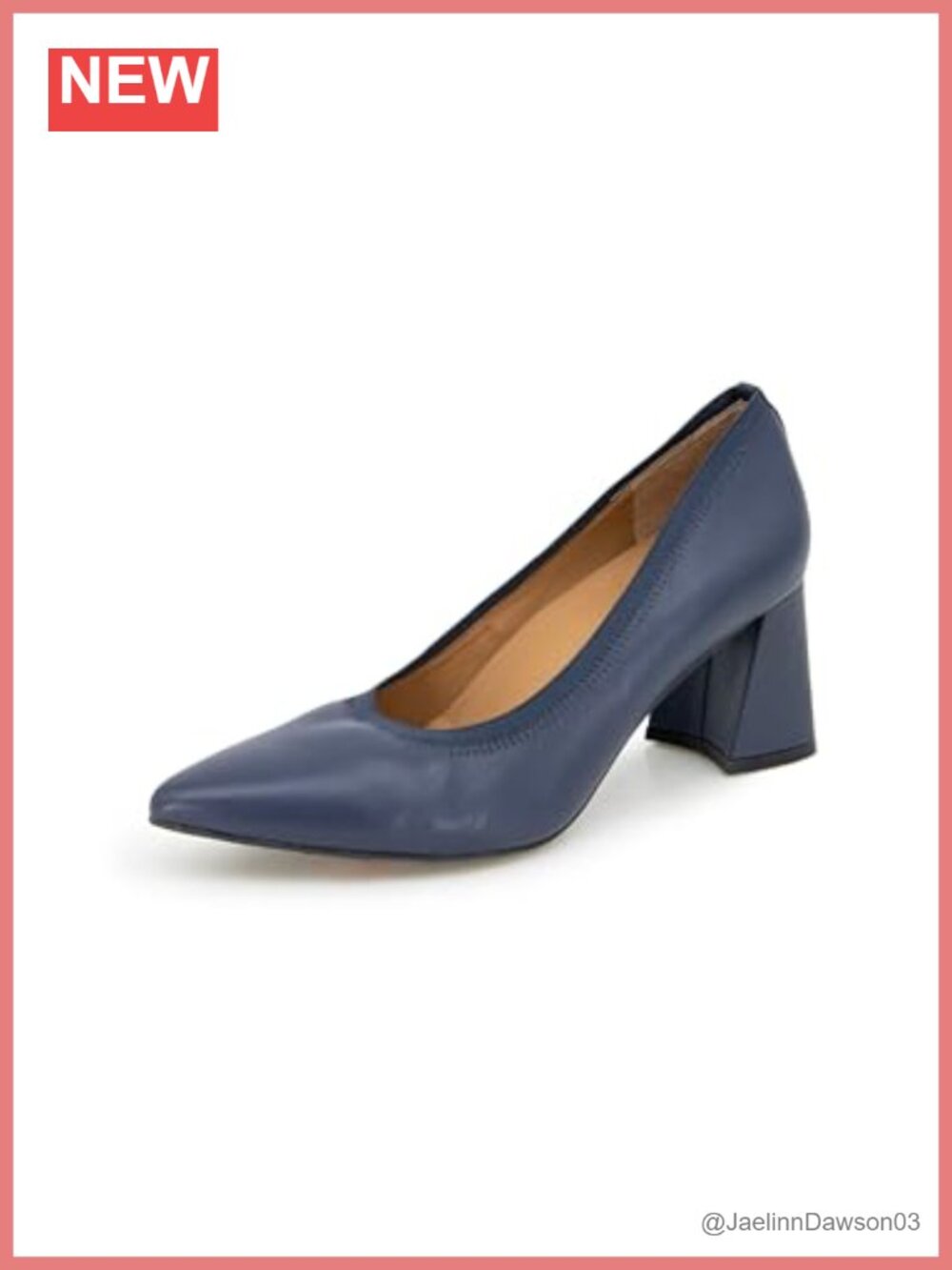 Leather Block Heel Pointed Toe Pumps Ankle Strap Memory Foam Cushioned Slip On